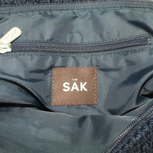 The Sak Blue Crochet Zipper Side Pocket Lined Tote Shoulder Handbag - Picture 4 of 9